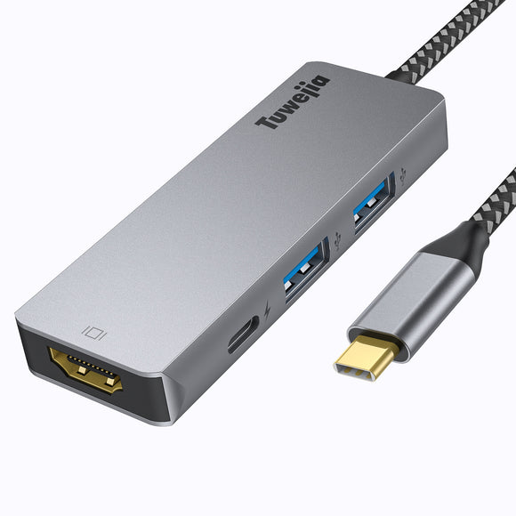 USB C Hub Adapter Tuwejia Type C 4in1 Hub HDMI Adapter 4K HDMI Multiport Connector 100W PD Charger 2 USB 3.0 Hub HDMI Video Output Compatible with MacBook Pro 2020/2019/2018 iMac XPS Nintendo Switch